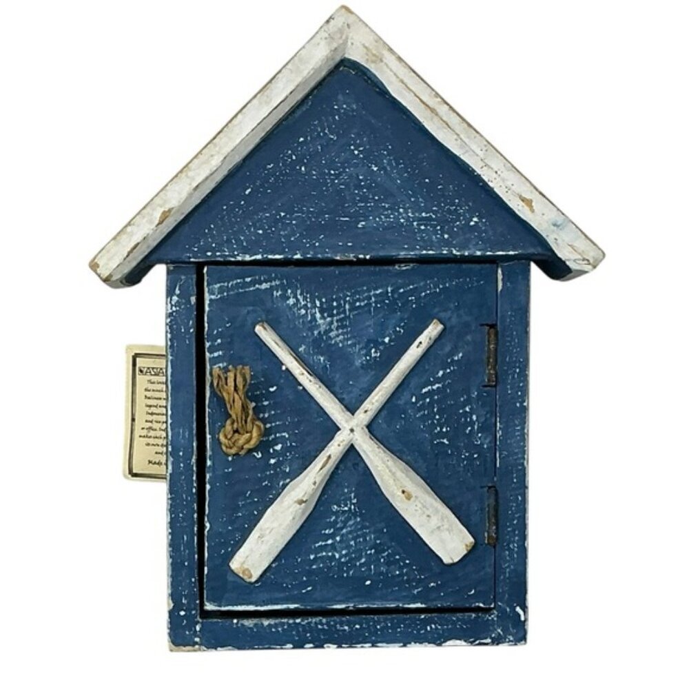 Nautical Boathouse Key Holder Wood  Wall Decor or Freestand Rustic Blue White - Picture 14 of 16